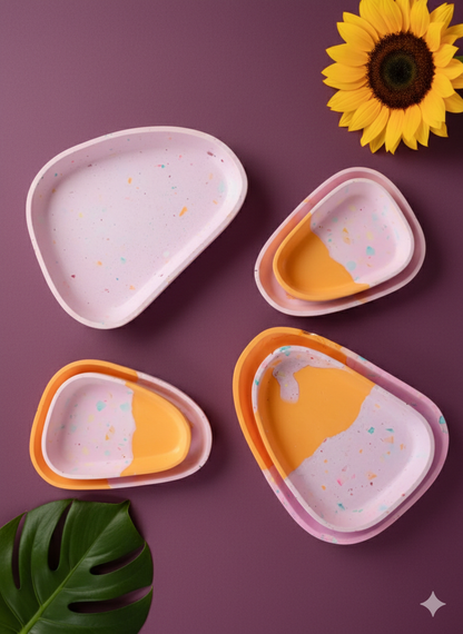 Kleines Gips-Tray "Bonbon Terrazzo" – Filigrane Schmuckablage (14cm)