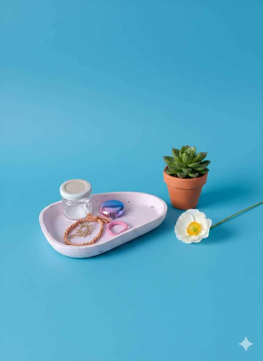 Großes ovales Gips-Tray "Bonbon" – Handgefertigtes Tablett im Terrazzo-Look (20cm)